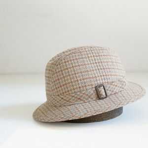 Wool-Blend Checked Bucket Hat in Beige Multi